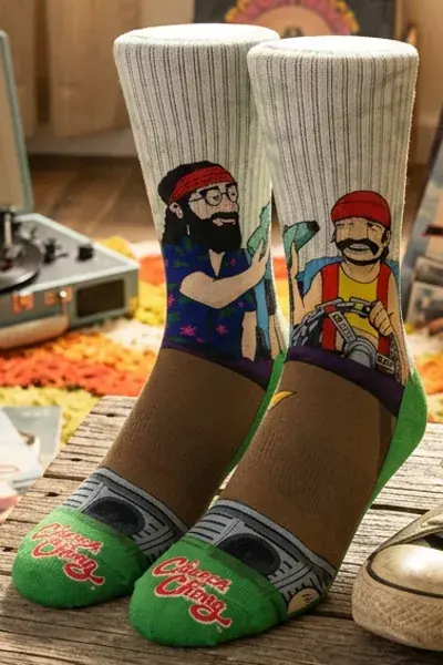 Folded pair of patterned novelty crew socks