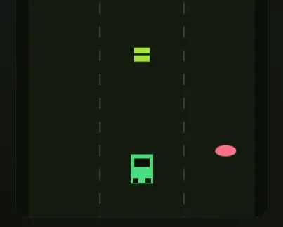 Delivery Run gameplay: a pixel delivery van on a lane-marked road with an obstacle ahead