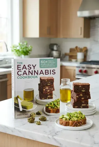 The Easy Cannabis Cookbook standing on a table