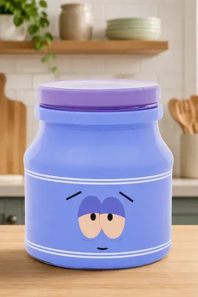 Printed glass storage jar with a sealing lid