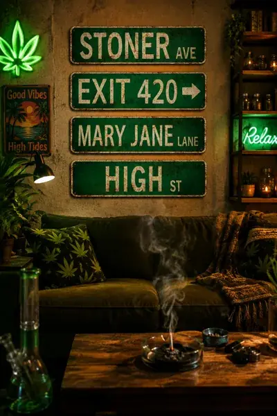 Four small aluminum novelty street signs
