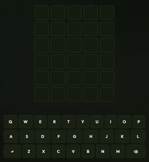Strain of the Day puzzle board: a five-by-six grid of empty letter tiles above an on-screen keyboard