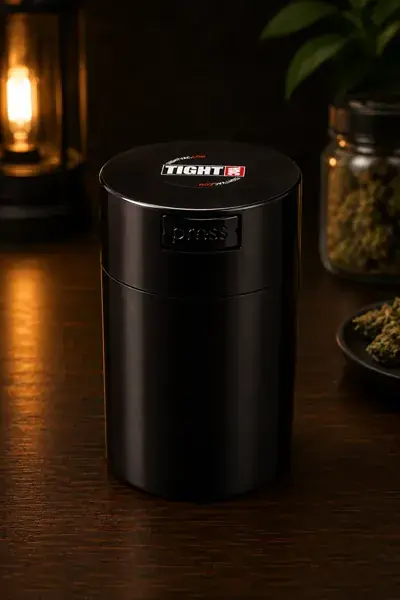 Matte black vacuum seal storage container with a push-button lid